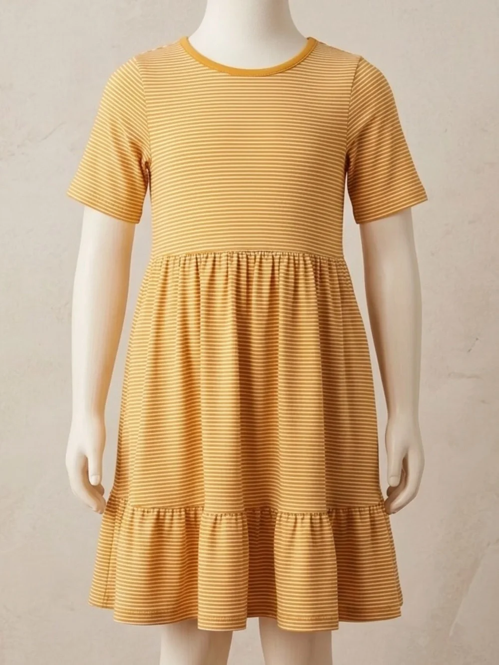 NEW Ruffle Butts Tiny Honey Stripe Knit Short-Sleeve Tiered Dress Girls Size 8